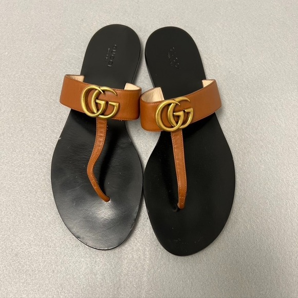 Gucci Double G Logo Leather Thong Sandal Womens 40 US 9 Summer Beach - Picture 4 of 16